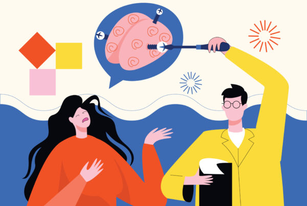 Pacjentka opowiada o trudnym doświadczeniu, lekarz szuka punktu, w którym znajduje się brainspot